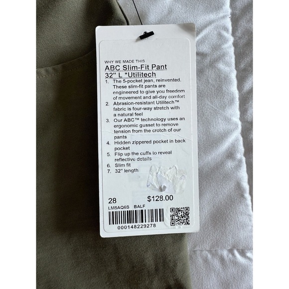 Lululemon ABC Slim-Fit Pant 32"L *Utilitech BALF Bay Leaf Green Men's Size 28 - Picture 5 of 11